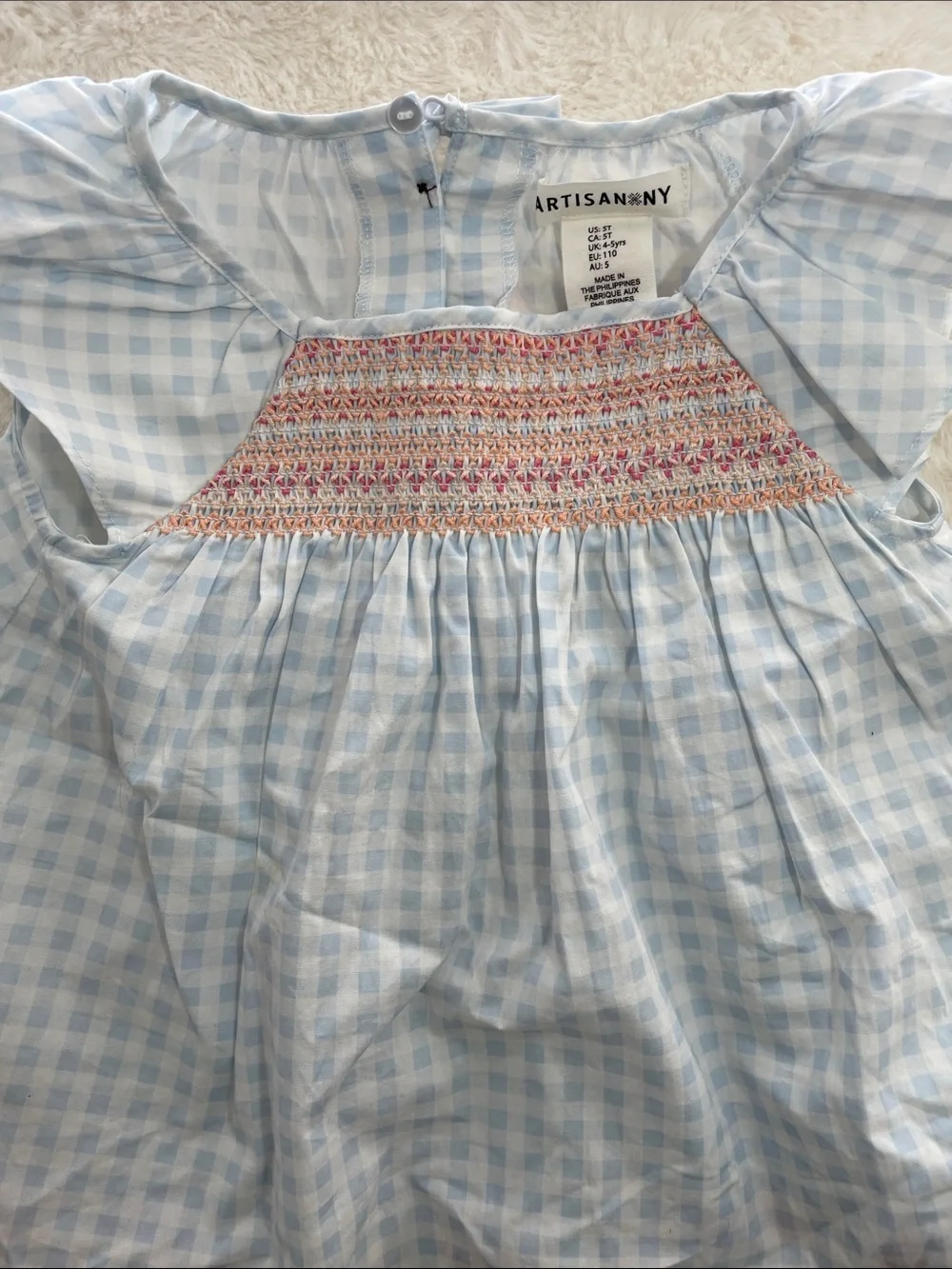 SALE! NWT Artisan NY Girls Blue Gingham Smocked Top with White Shorts Size 5T
